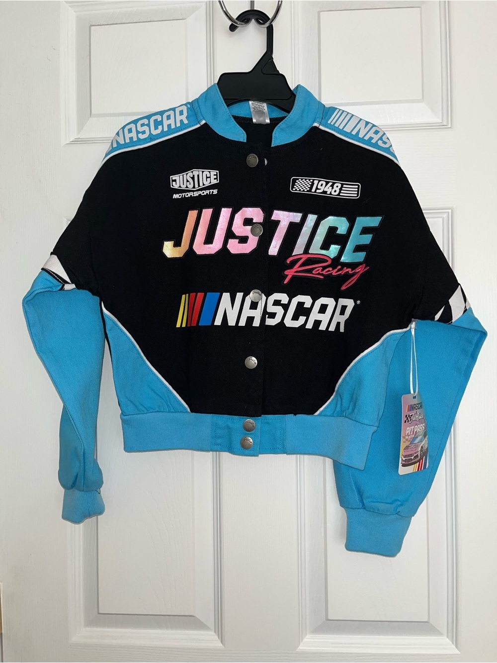 Justice Racing Colorblock NASCAR Jacket - Black & Teal with Multicolor Logo